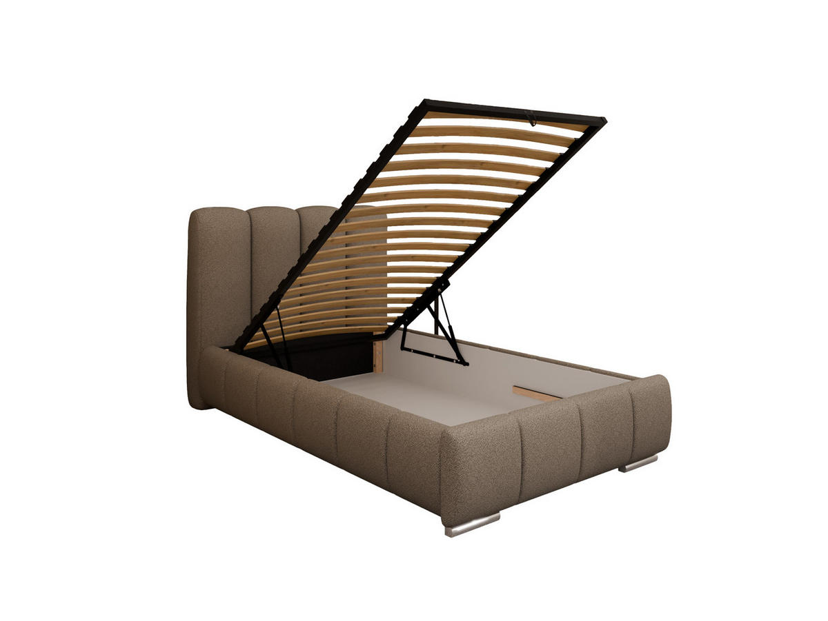 POLSTERBETT ZAIRA 100 x 200 cm mit Bettkasten und Lattenrost, 7-Zonen-Taschenfederkernmatratze CIRA (24 cm) – Braun - Braun, Holz (100/200cm) - Panda Möbel
