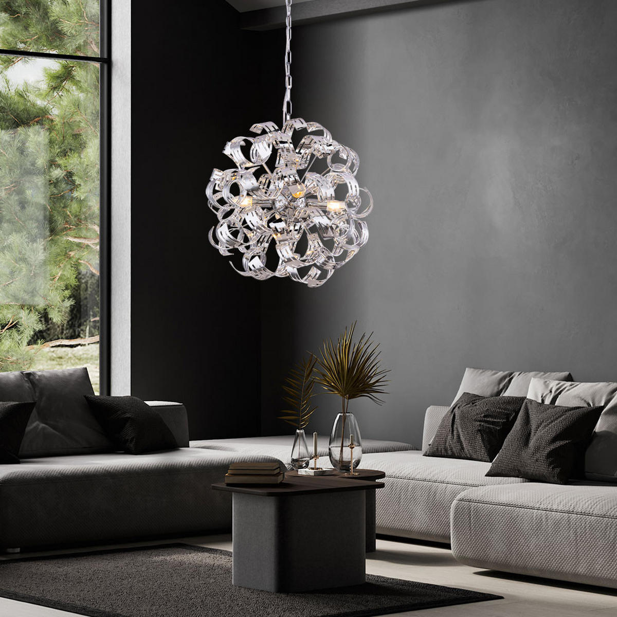 LED HÄNGELEUCHTE FALLA Silber Chrom - Silberfarben, Metall (50/50/125cm) - Globo Lighting