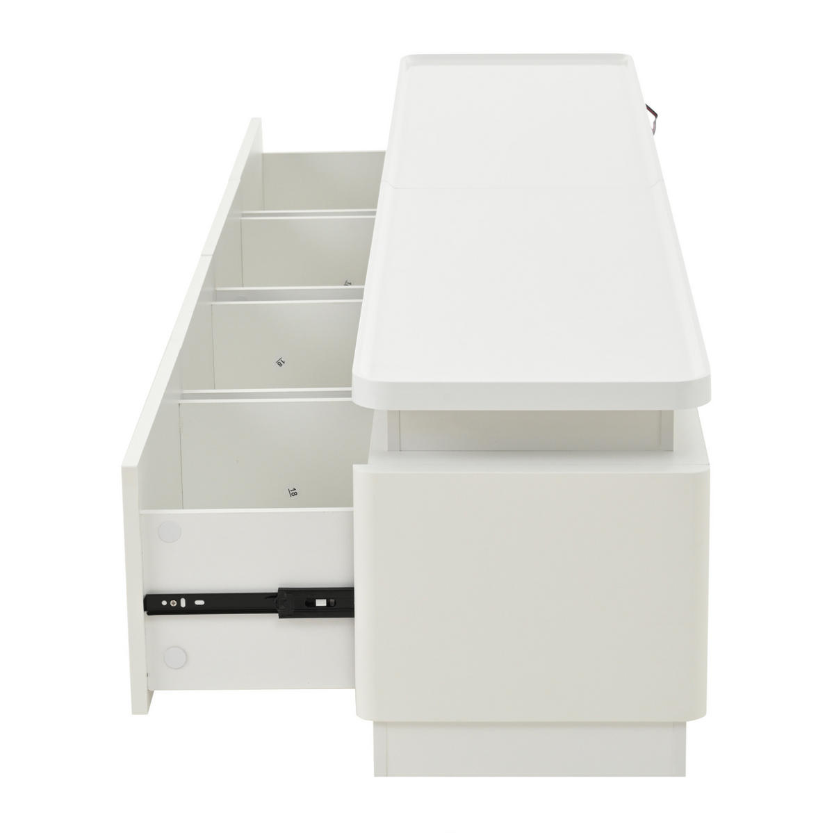 TV-LOWBOARD aus Spanplatte 180x34x40 cm Weiß mit LED-Beleuchtung, 4 Schubladen und Hochglanzfront - Weiß, Holzwerkstoff (180/40/34cm) - Modfu