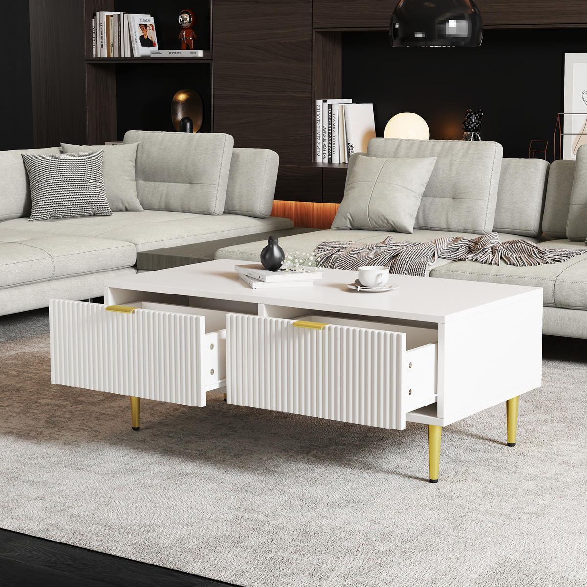 COUCHTISCH Weiß/Gold - Weiß, Holzwerkstoff (100/50/40cm) - ComfortXL