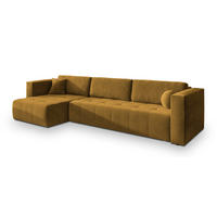 ECKSOFA OLVERA Gelb Plüsch-Stoff mit Schlaffunktion - Gelb, Holz (347/148cm) - MASSENO