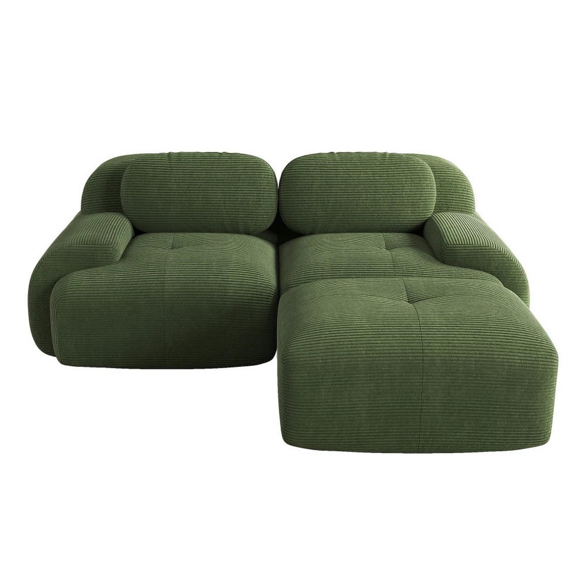 ECKSOFA aus weichem Kordelstoff, modular kombiniert mit gebogenen Armlehnen, Grün - Grün, Textil (208/70/178cm) - Kaket