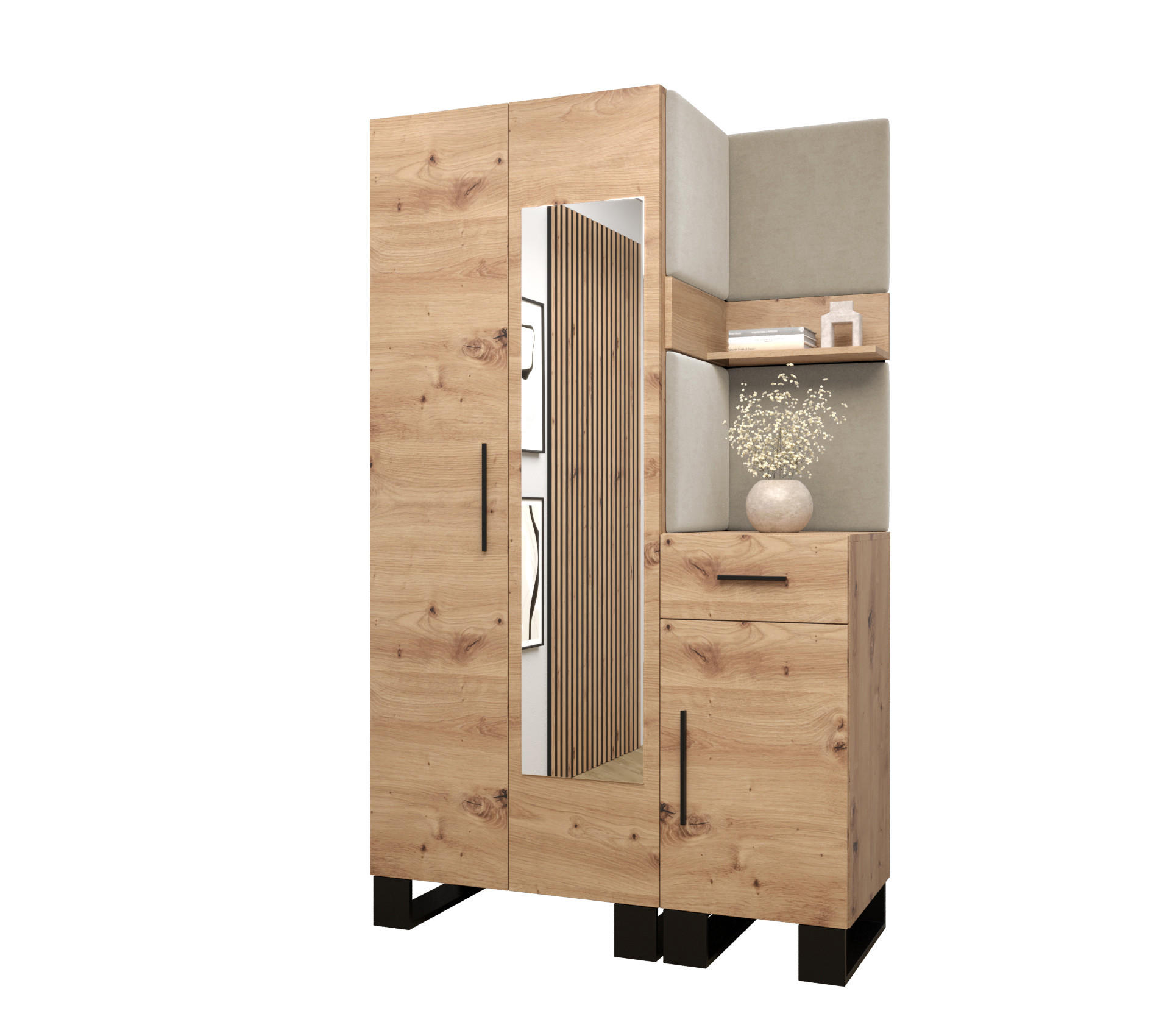 Abiks Möbel Garderoben-Set Eiche Artisan, Creme 116x196x45.6 cm