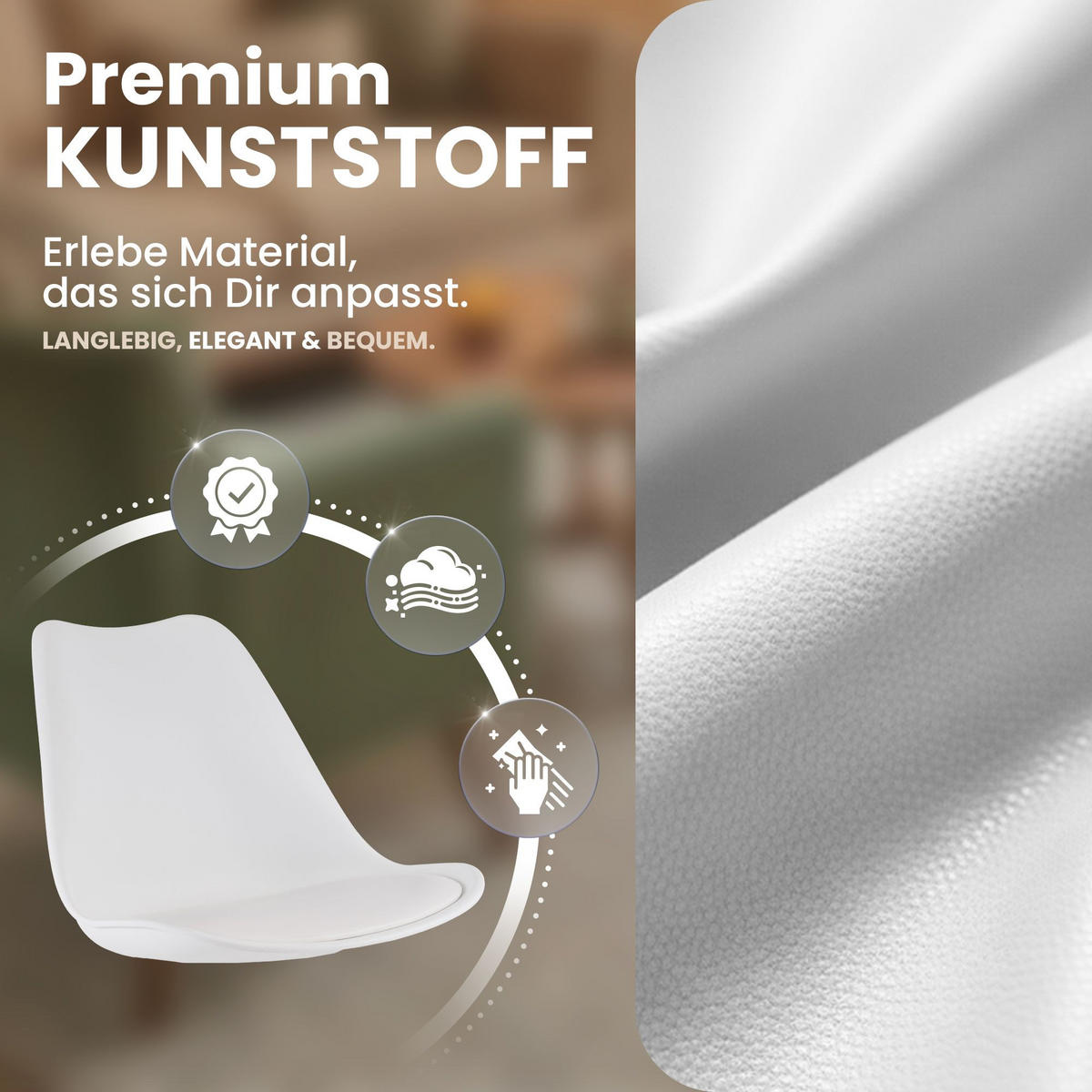 STUHL 4er Set Kunststoff weiß - Eukalyptusholzfarben/Weiß, Holz/Kunststoff (49/83/50cm) - CLP