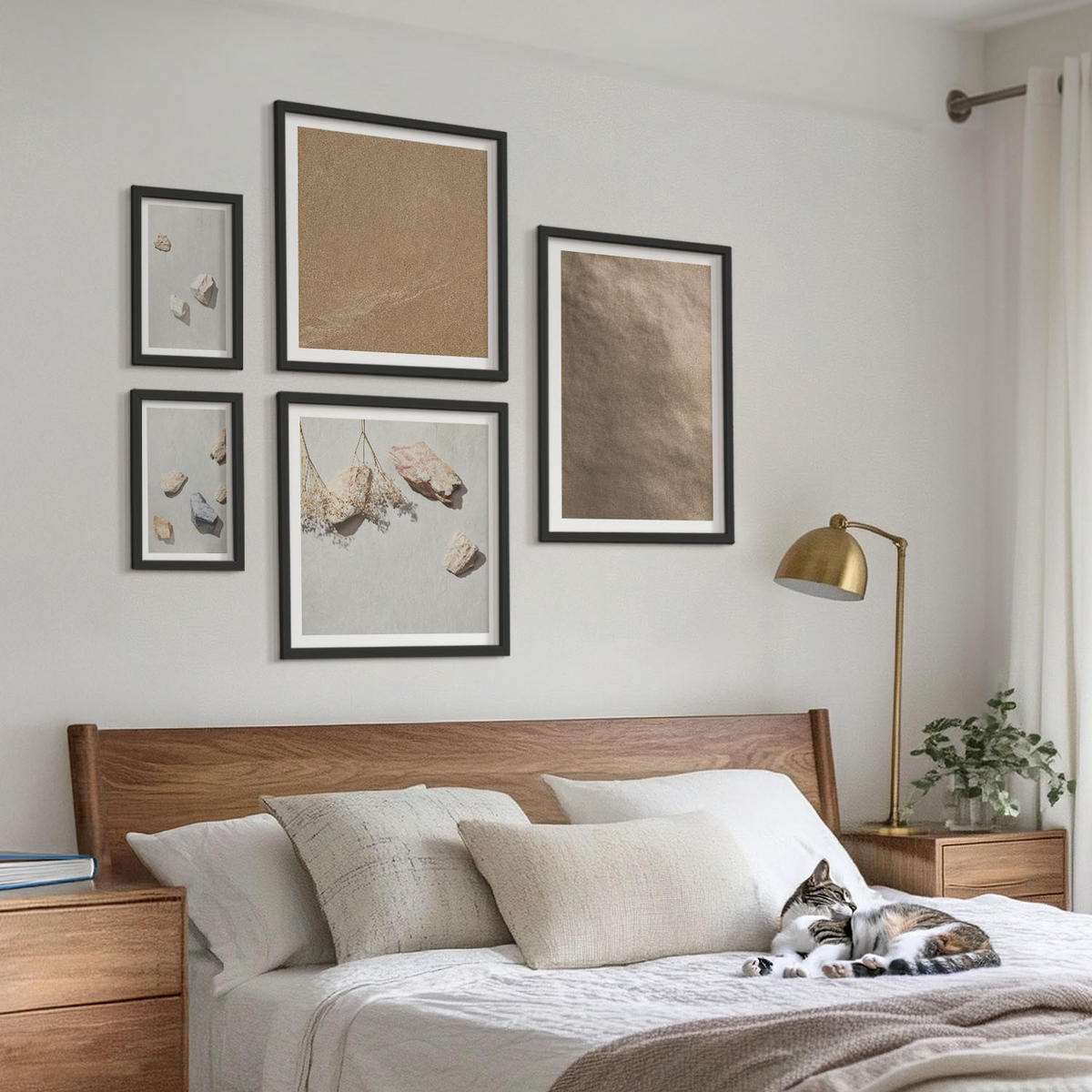 WANDBILDER 5er-Set - 50x50 cm & 20x30 cm & 40x60 cm Schwarzer Rahmen - Strandsteine natürliche Strukturen - Schwarz, Kunststoff (40/60cm) - ArtPrintCave