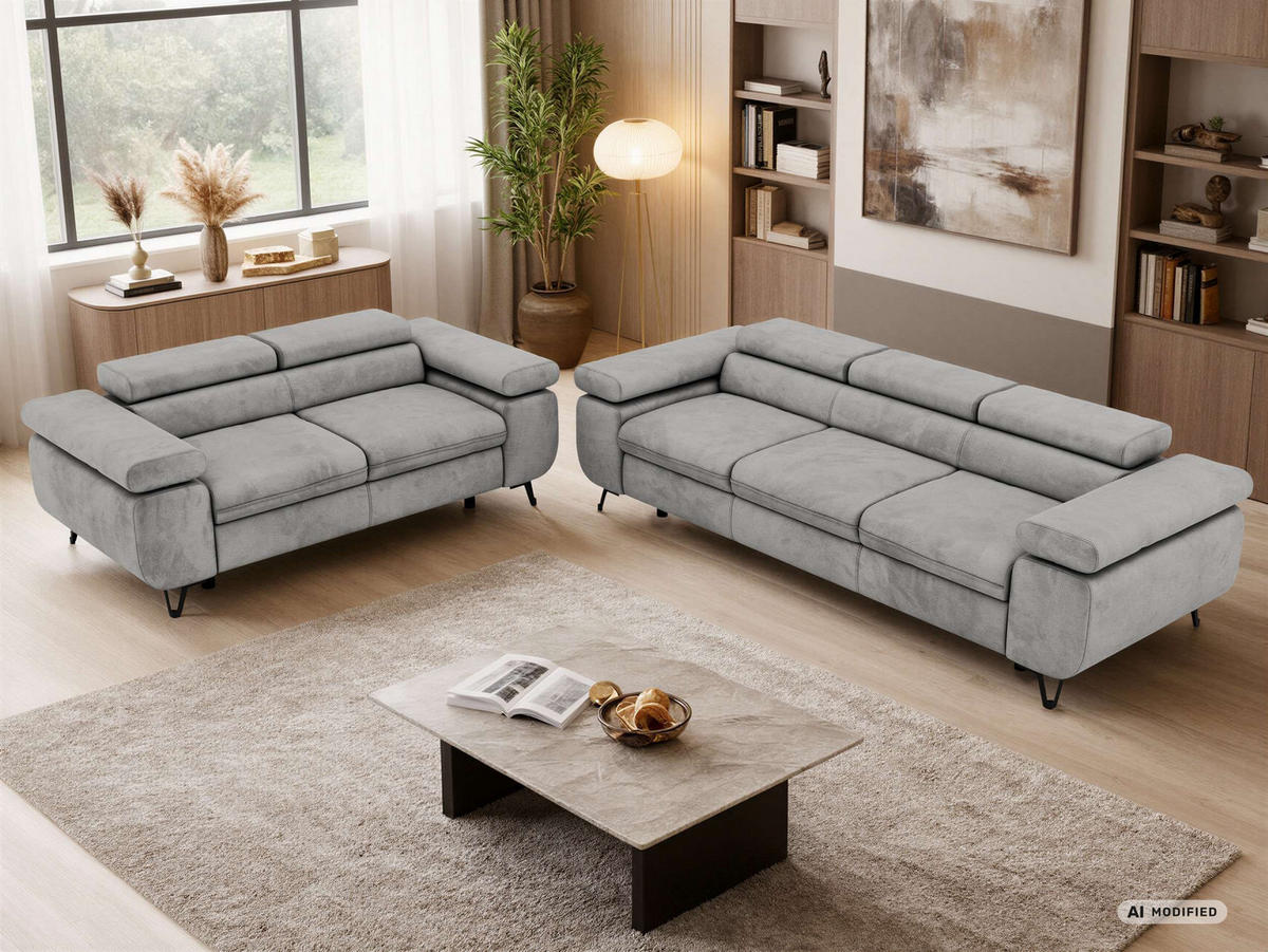 SEDACÍ SOUPRAVA PETER 2+3 - Světle šedá Samet - černá/stříbrná, kov/textil (262/76/99cm) - MKS