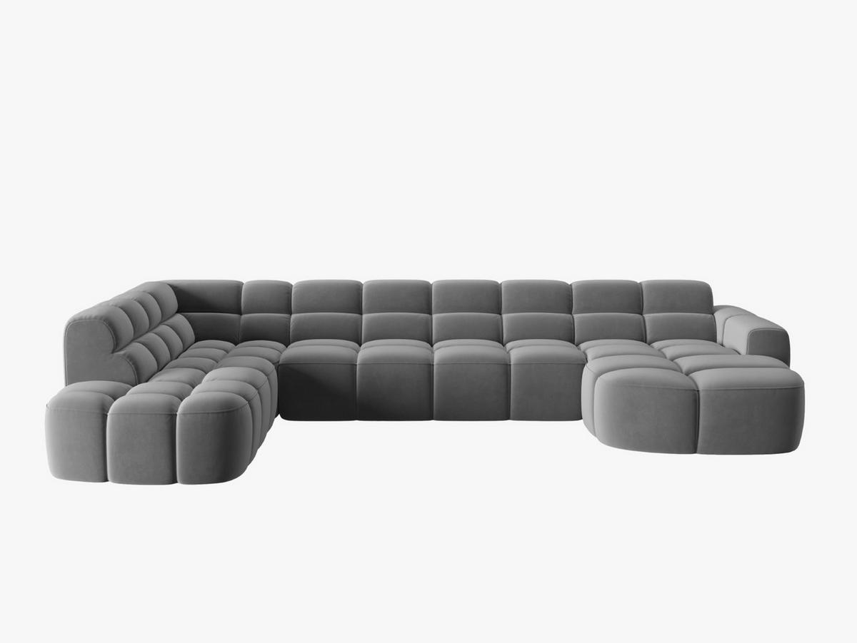 PANORAMASOFA links Lisa aus Samt hellgrau 7 Sitzplätze - Hellgrau, Textil (234/77/387cm) - Micadoni