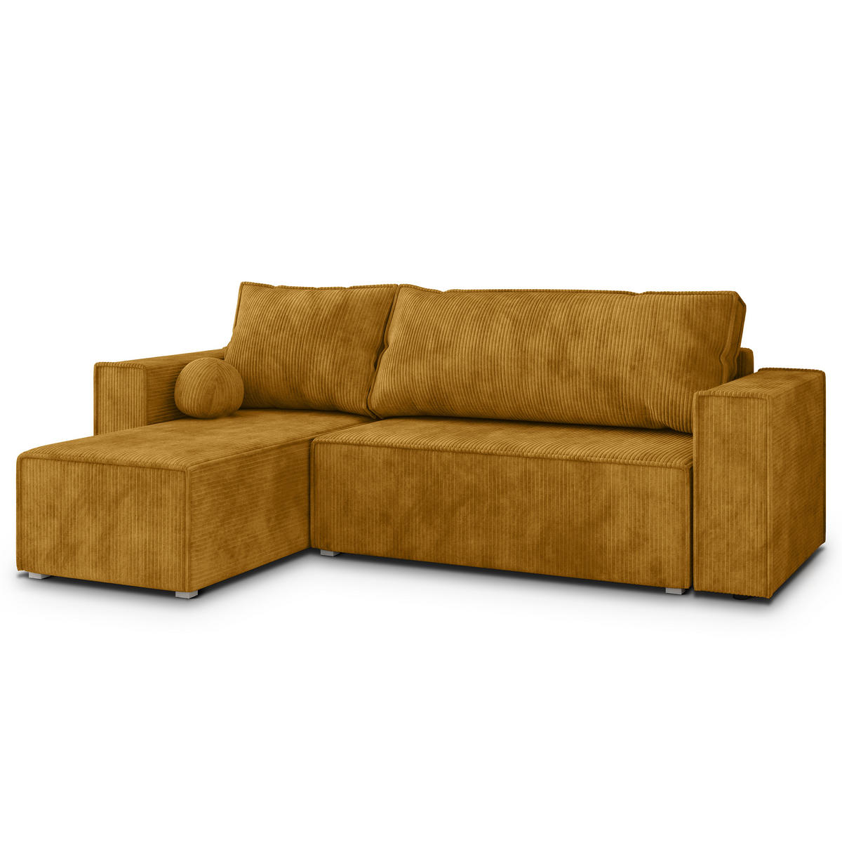 ROHOVÁ SEDAČKA RAVELO žlutá - šedá/žlutá, dřevo/textil (240/140cm) - MASSENO