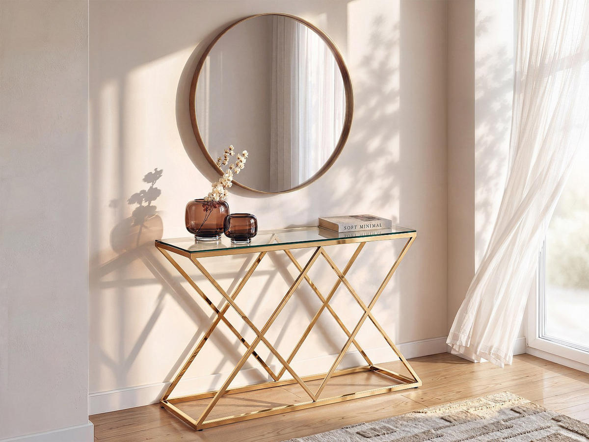 KONSOLENTISCH - 120 cm x 40 cm - glas - transparent, goldfarben Charlotte - Transparent/Goldfarben, Glas (40/120/78cm) - Vente-Unique