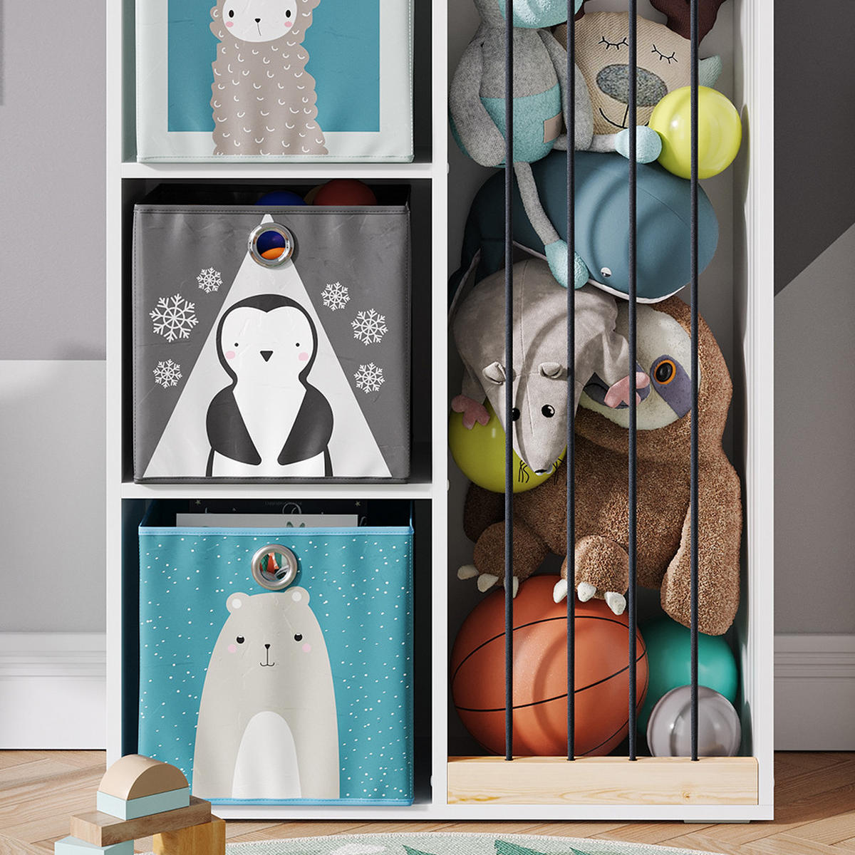 KINDERREGAL Marvin Weiß 72 x 143 cm mit 4 Faltboxen opt.2 - Weiß, Holzwerkstoff (72/143/29.1cm) - Vicco