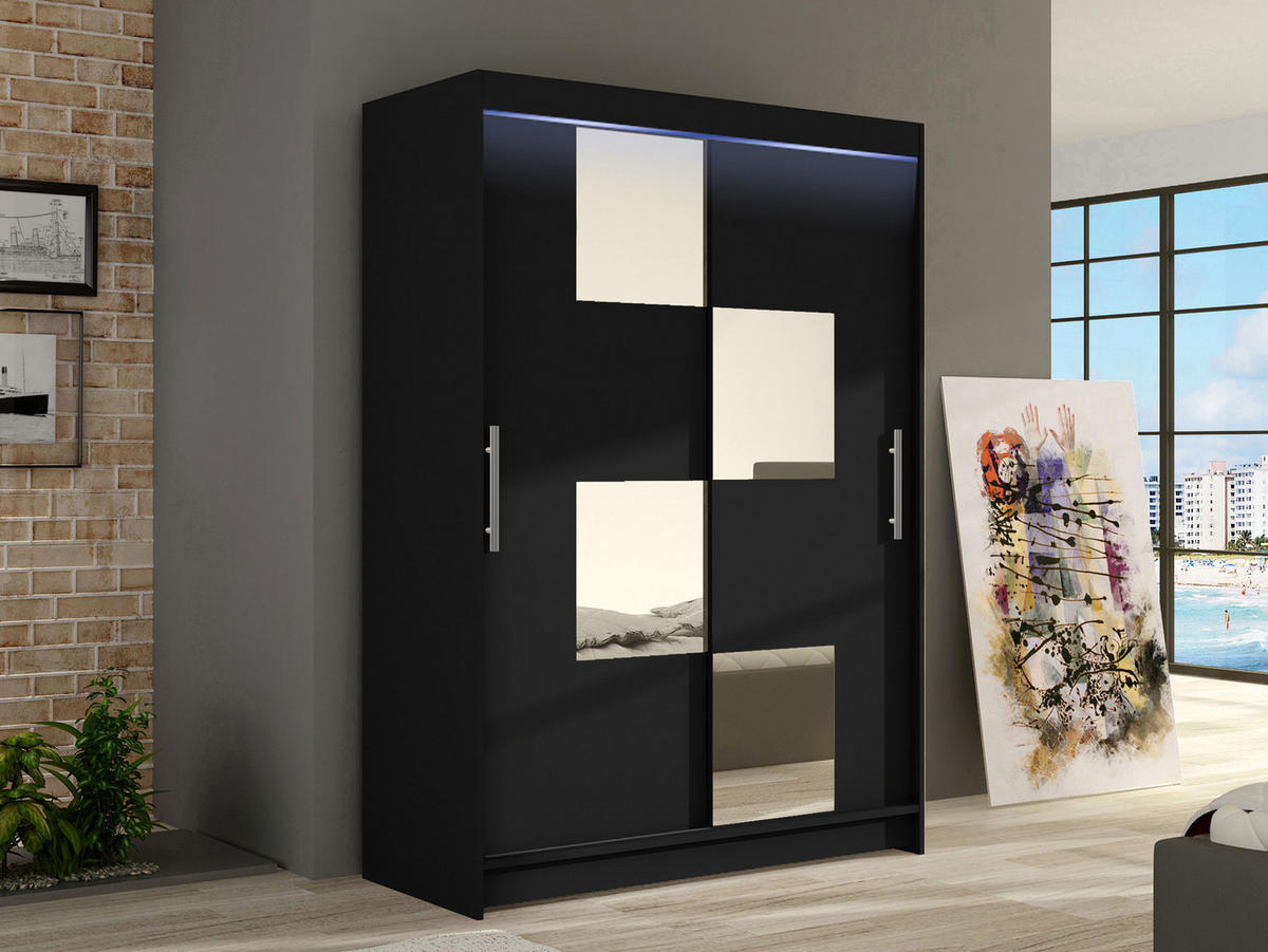 KLEIDERSCHRANK Miami III, mit RGB LED Beleuchtung - Silberfarben/Schwarz, Holzwerkstoff/Kunststoff (120/200/58cm) - MIRJAN24
