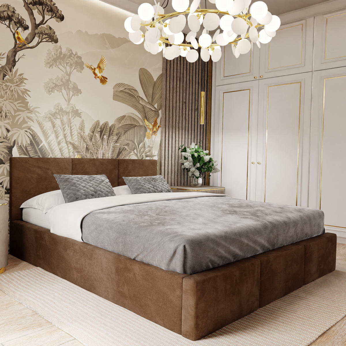 POLSTERBETT mit Stauraum Braun 180x200cm Kopfteil 88cm - Braun, Holzwerkstoff/Textil (180/200cm) - Muralo