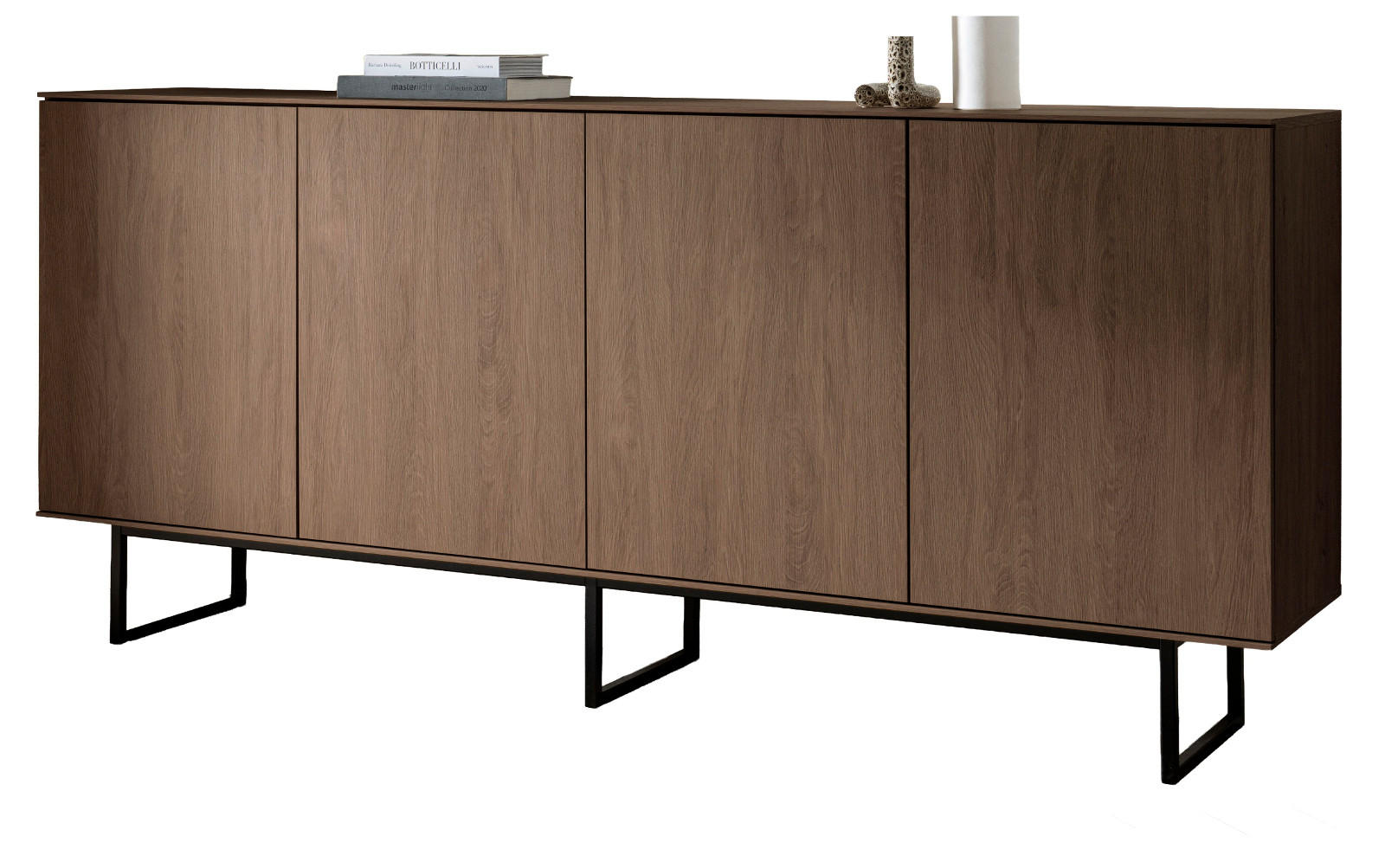 SIDEBOARD in Nussbaum 200 x 90 cm, Kommode mit Push-to-Open - Nussbaumfarben/Schwarz, Holzwerkstoff/Metall (200/90/40cm) - Furn.Design