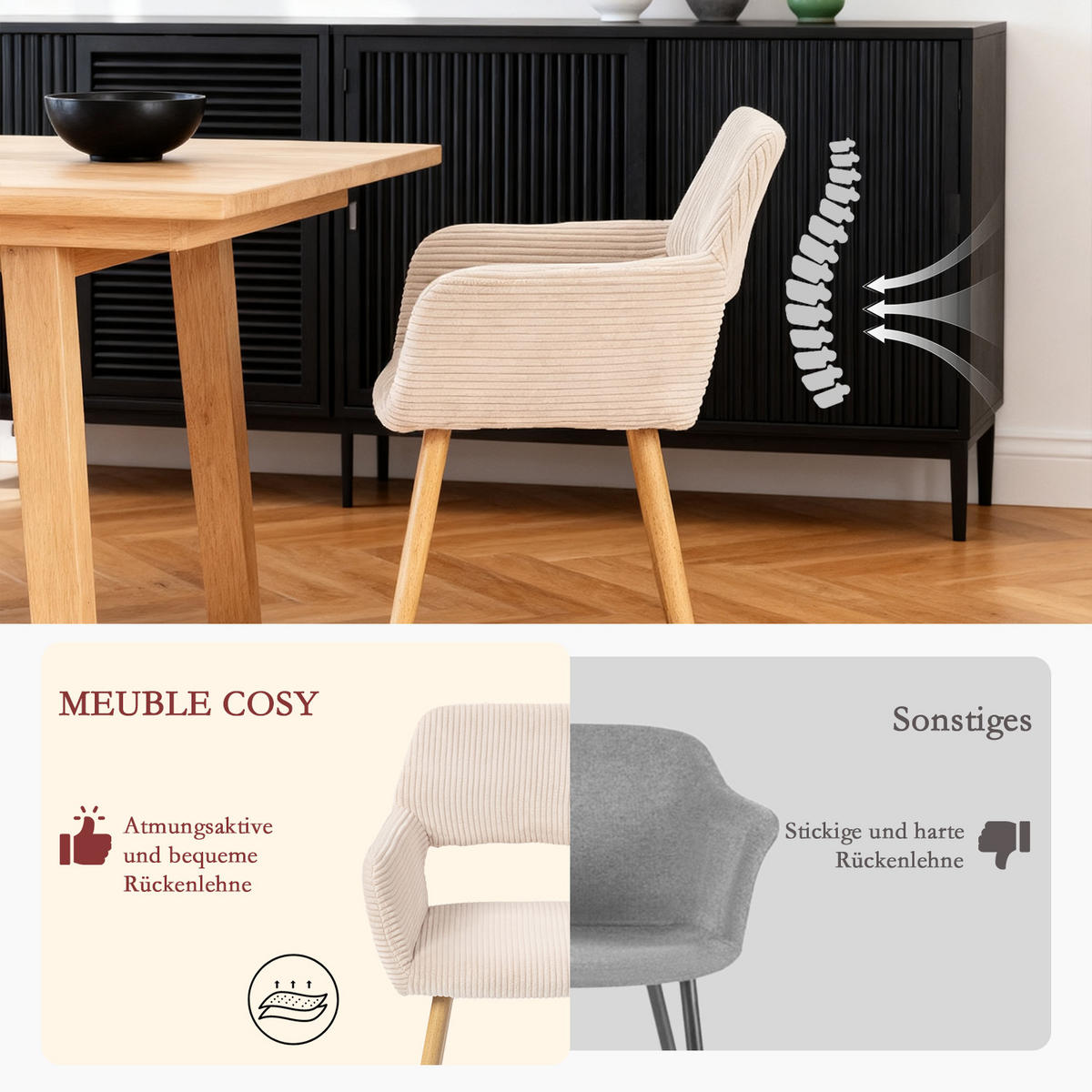 ESSZIMMERSTÜHLE 6er-Set, mit Metallbeinen, für Küche, Wohnzimmer, Schlafzimmer und Büro, Hellbeige - Beige, Textil/Metall (56/78/56cm) - Meubles Cosy