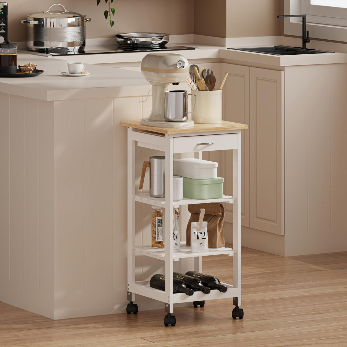 SERVIERWAGEN Biel - Weiß, Holzwerkstoff (37/76/37cm) - [en.casa]