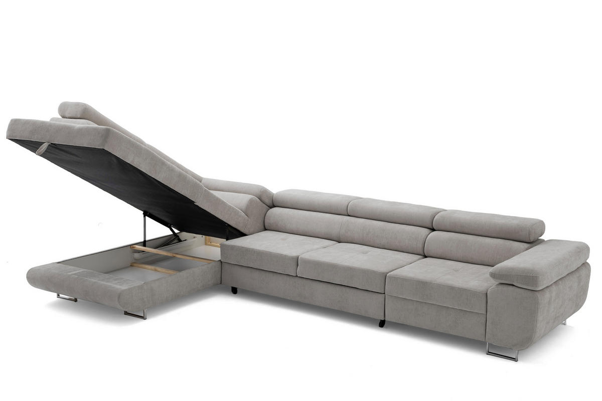 ECKSOFA WILD MAXI L Links mit Schlaffunktion 125x195 Chenille Grau - Chromfarben/Grau, Holz/Textil (350/203cm) - Muffo