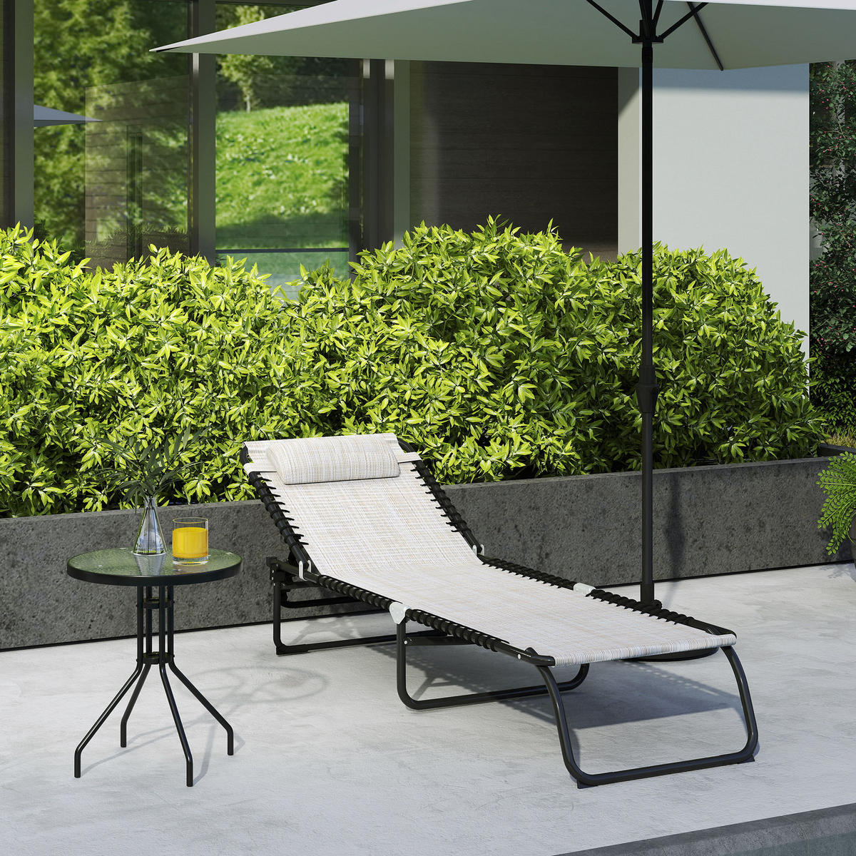 SONNENLIEGE DE-07660 klappbar, 4-fach verstellbar Cremeweiß - Creme, Metall (58/30/189cm) - ComfortXL