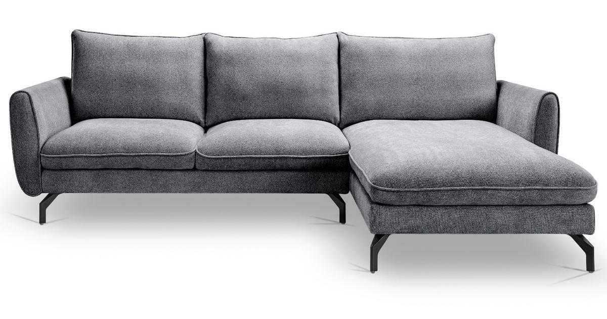 SOFA grau Webstoff 259 x 167 cm, Ecksofa 5-Sitzer, L-Sofa Ottomane rechts - Schwarz/Grau, Holz/Textil (259/167cm) - Inn.Furn