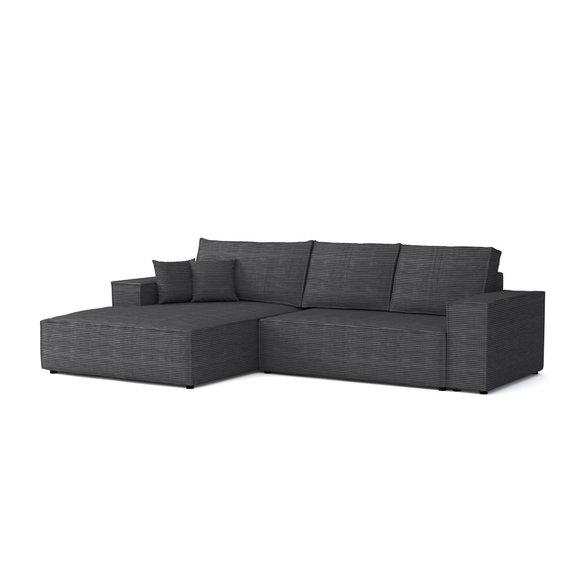 ECKSOFA MARCO 294/185 in Cord Anthrazit mit Schlaffunktion links - Anthrazit, Holz/Holzwerkstoff (294/185cm) - Deine Möbel 24