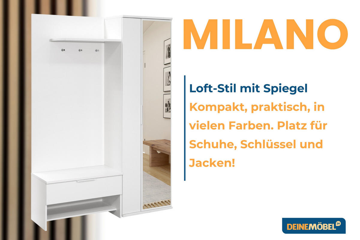 GARDEROBE MILANO 140/200 in Weiß matt - Weiß, Holzwerkstoff (140/200/40cm) - Deine Möbel 24