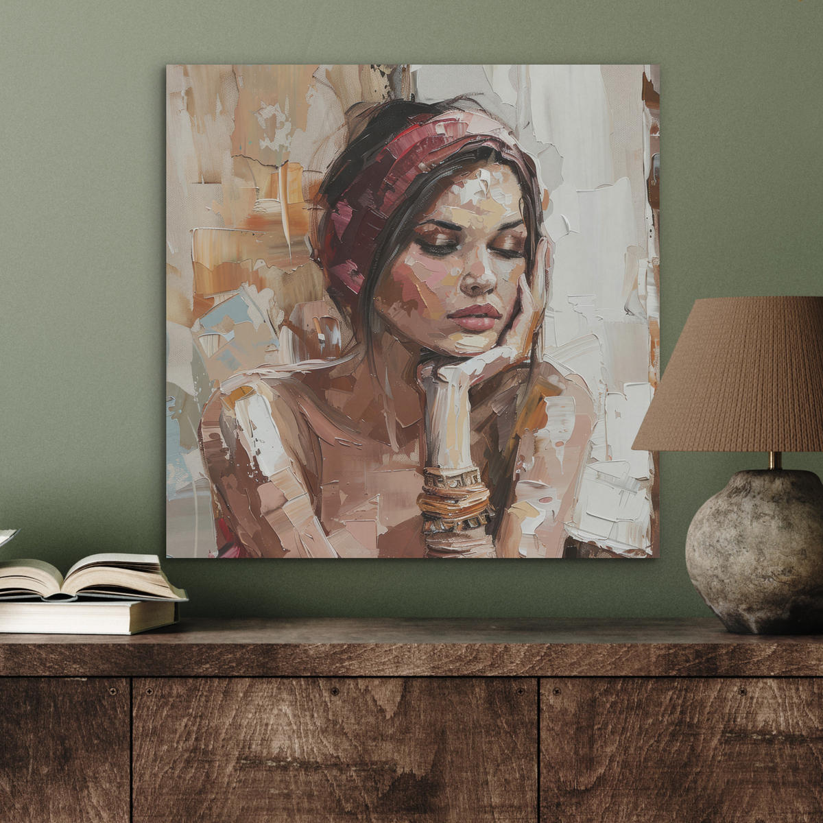 AKUSTIKBILD Frau - Lackierung - Porträt - Modern Wandbilder 60x60 cm - Altrosa, Kunststoff (60/60/0.9cm) - MuchoWow