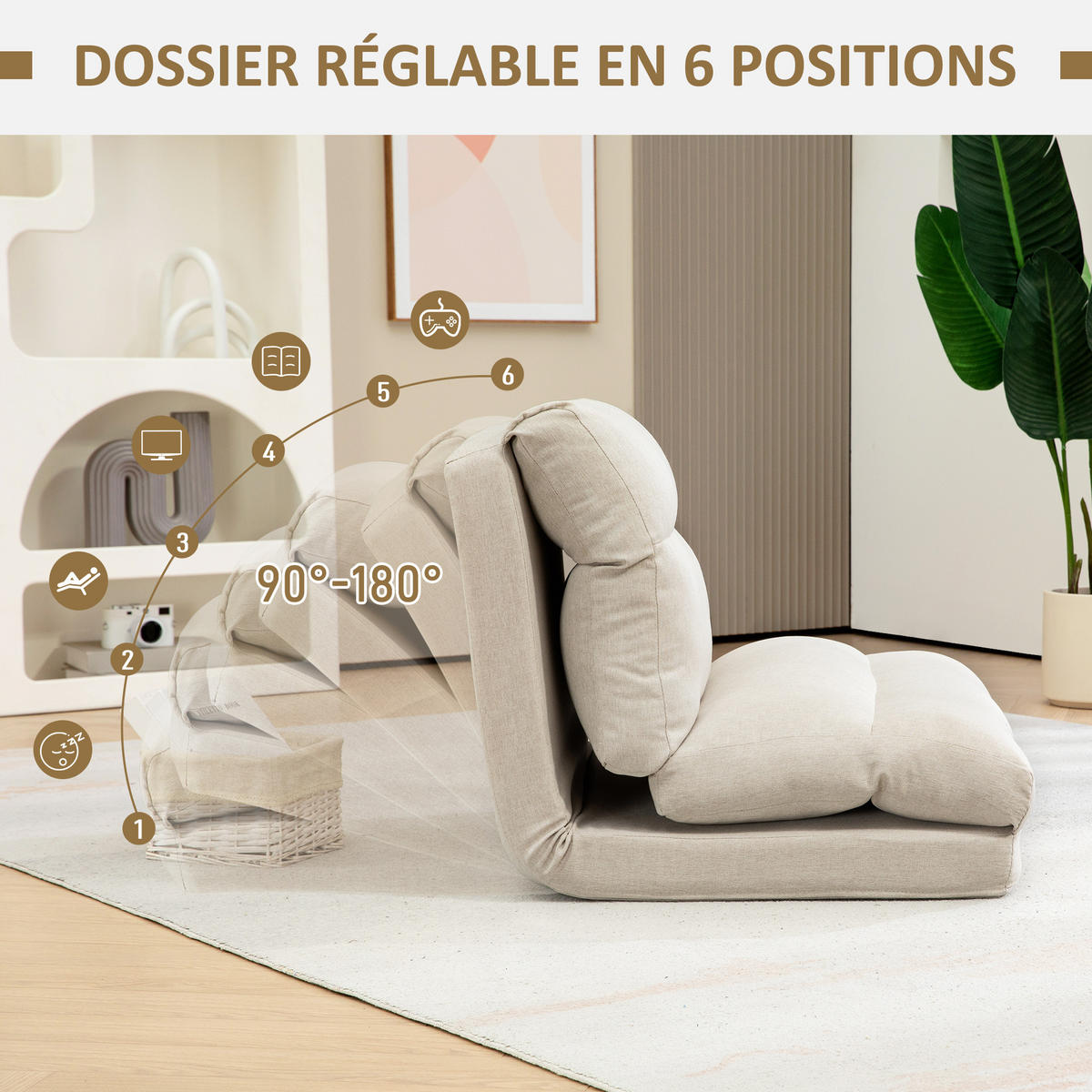 SCHLAFSESSEL DE-13427 5-fach verstellbare Rückenlehne Beige - Beige, Textil (72/56/70cm) - ComfortXL