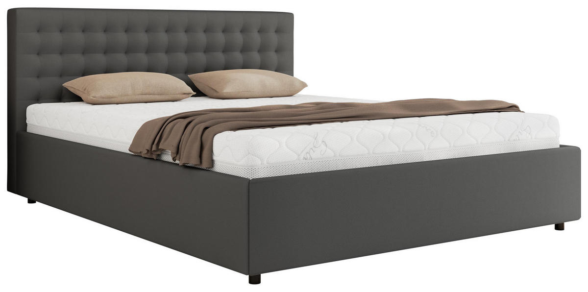 POLSTERBETT PAVO CLASSIC 160/200 - Grau Kunstleder - Pocket-Matratze - Grau, Textil (160/200cm) - MKS