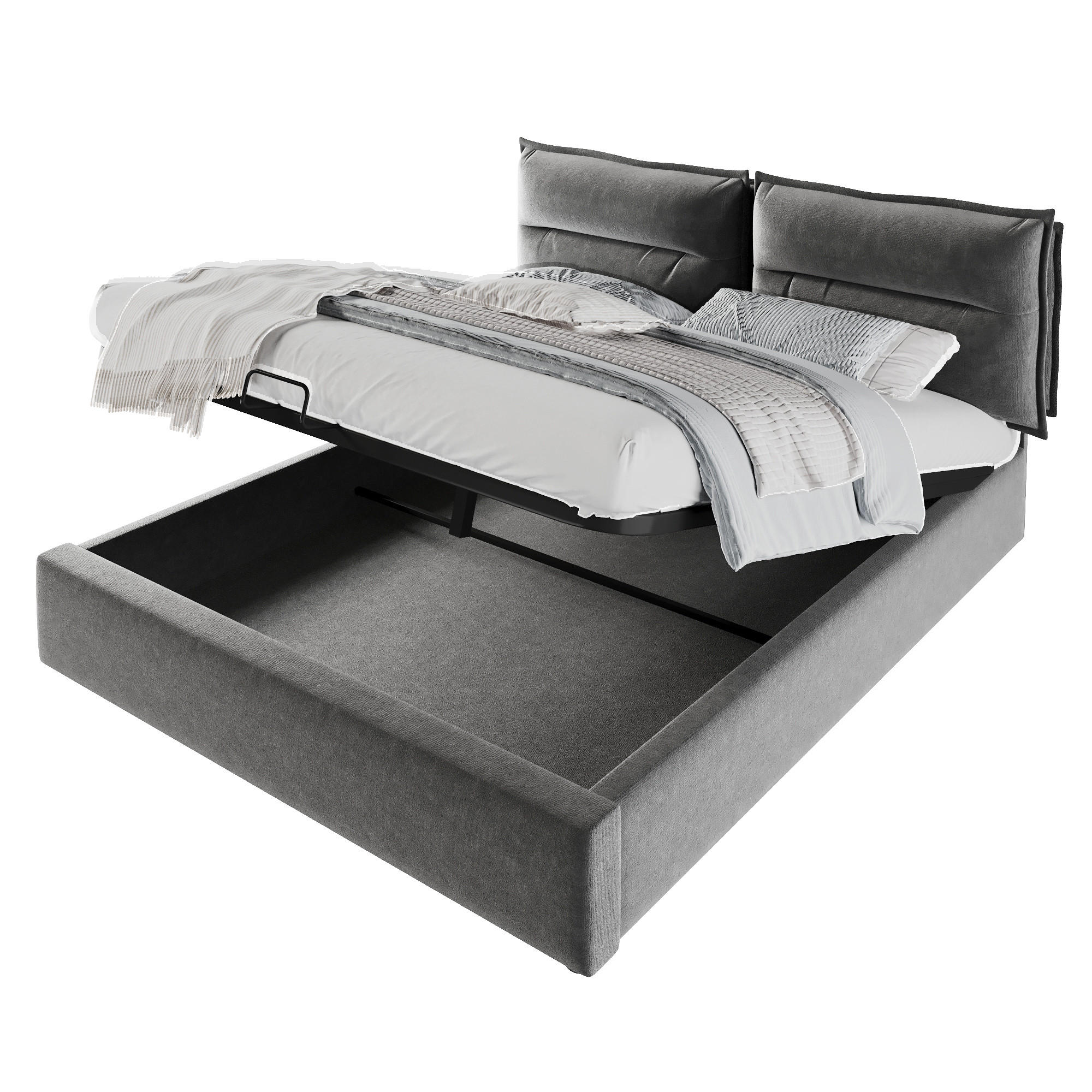POLSTERBETT 140/200 cm Grau mit Verstellbares Kopfteil, Ohne Matratze - Grau, Textil/Metall (140/200cm) - Oxeza