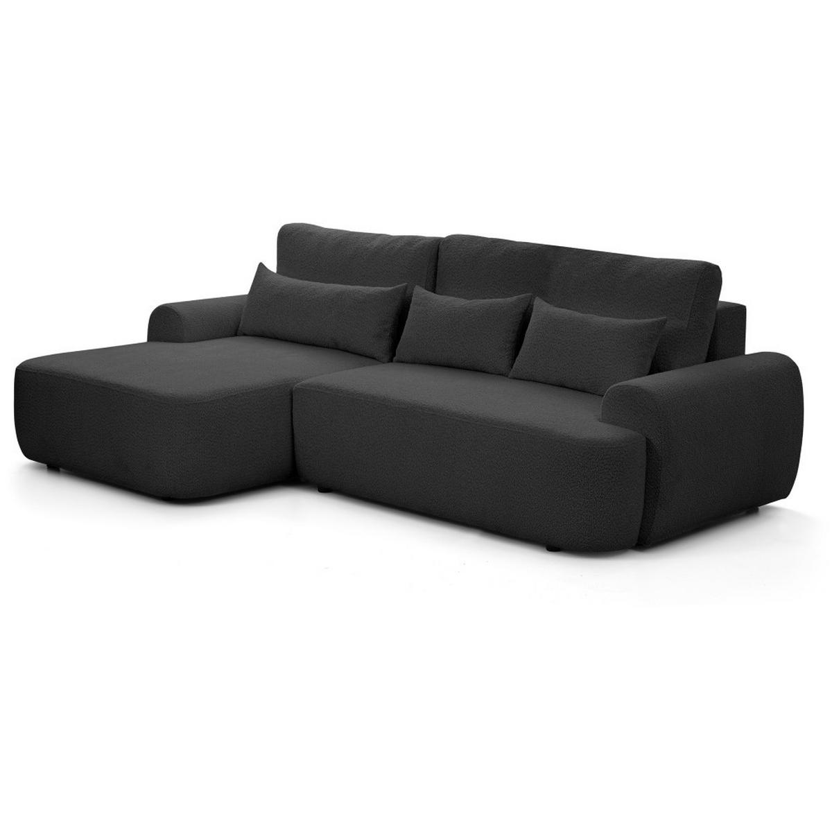 ECKSCHLAFSOFA Oliver im Bouclé-Gewebe, Schwarz, links - Schwarz, Textil (266/160cm) - Beautysofa