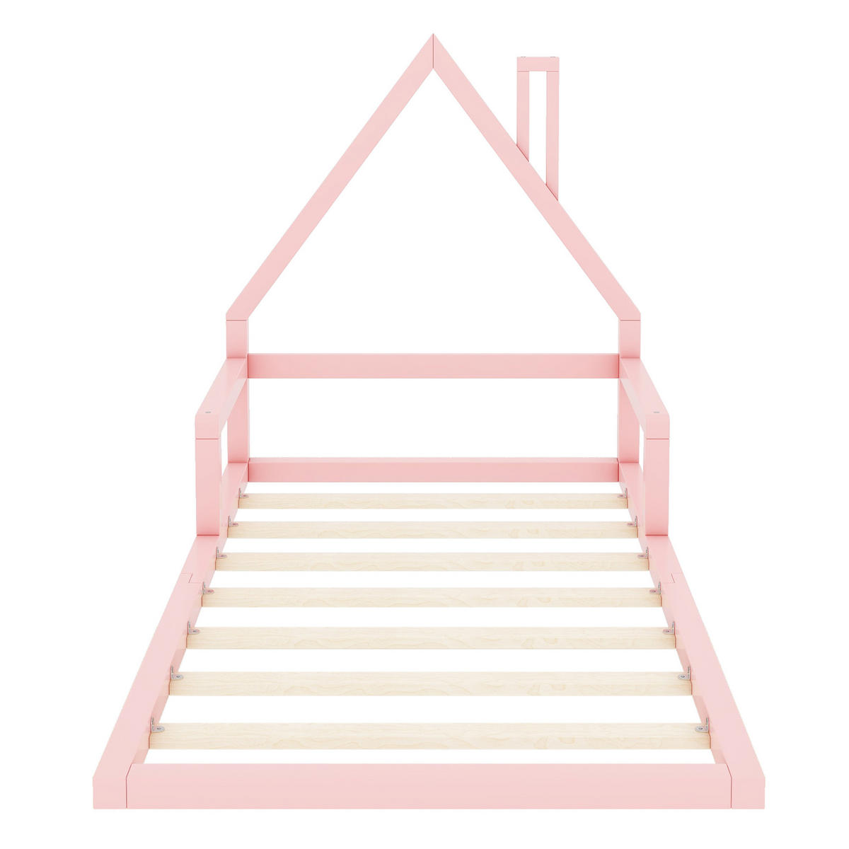 KINDERBETT 90x200cm Rosa Kiefer Flachbett Hausform - Pink, Holz (90/200cm) - FLIEKS