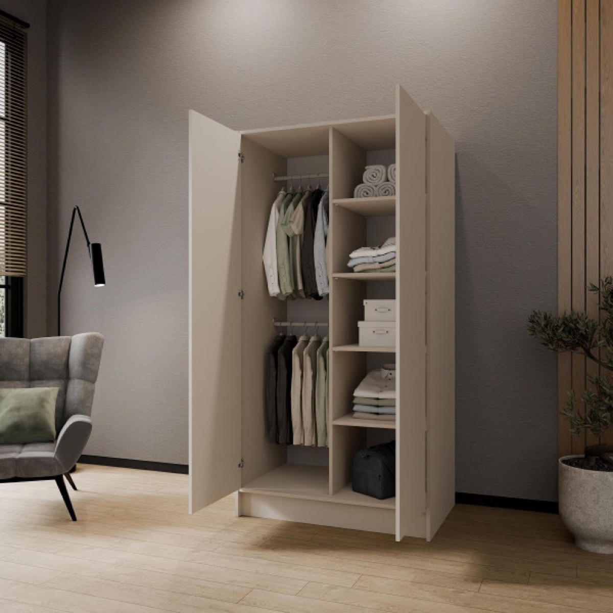 SCHRANK Kaschmir ALA Glatt Ohne Spiegel Ohne Griffe - Ecru, Holzwerkstoff (102/200/51cm) - Sepro Meble
