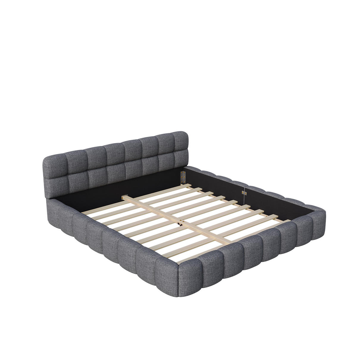POLSTERBETT 140x190 cm Fleur Cloud mit Blumenrand-Design und weicher Rückenlehne, Leinen-Optik Grau - Grau, Textil (140/190cm) - DELFA