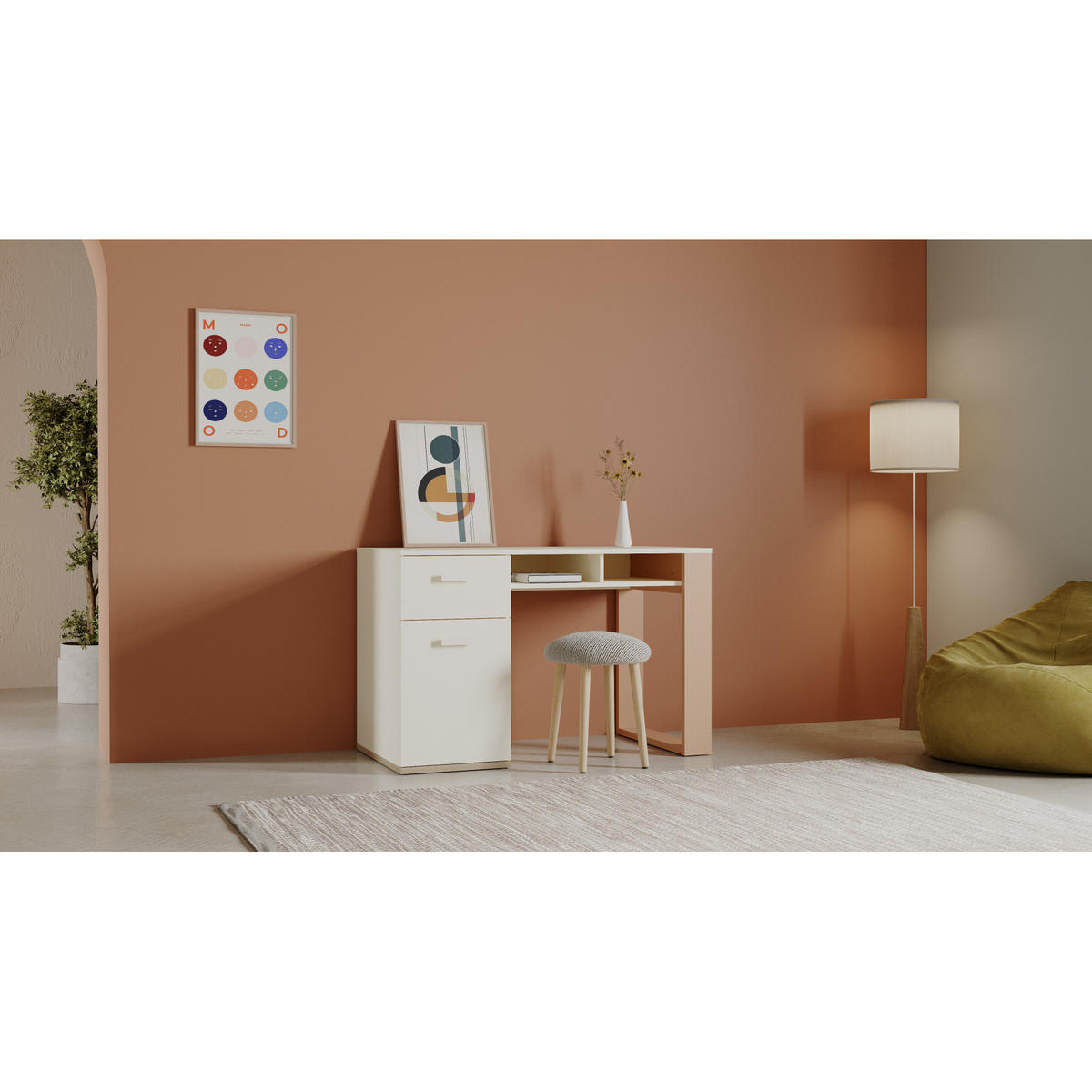 SCHREIBTISCH mit 1 tür, 1 schublade und 2 fächern - camillia 120/59,8/76,5 cm - Beige, Holz (59.8/76.5/120cm) - Demeyere