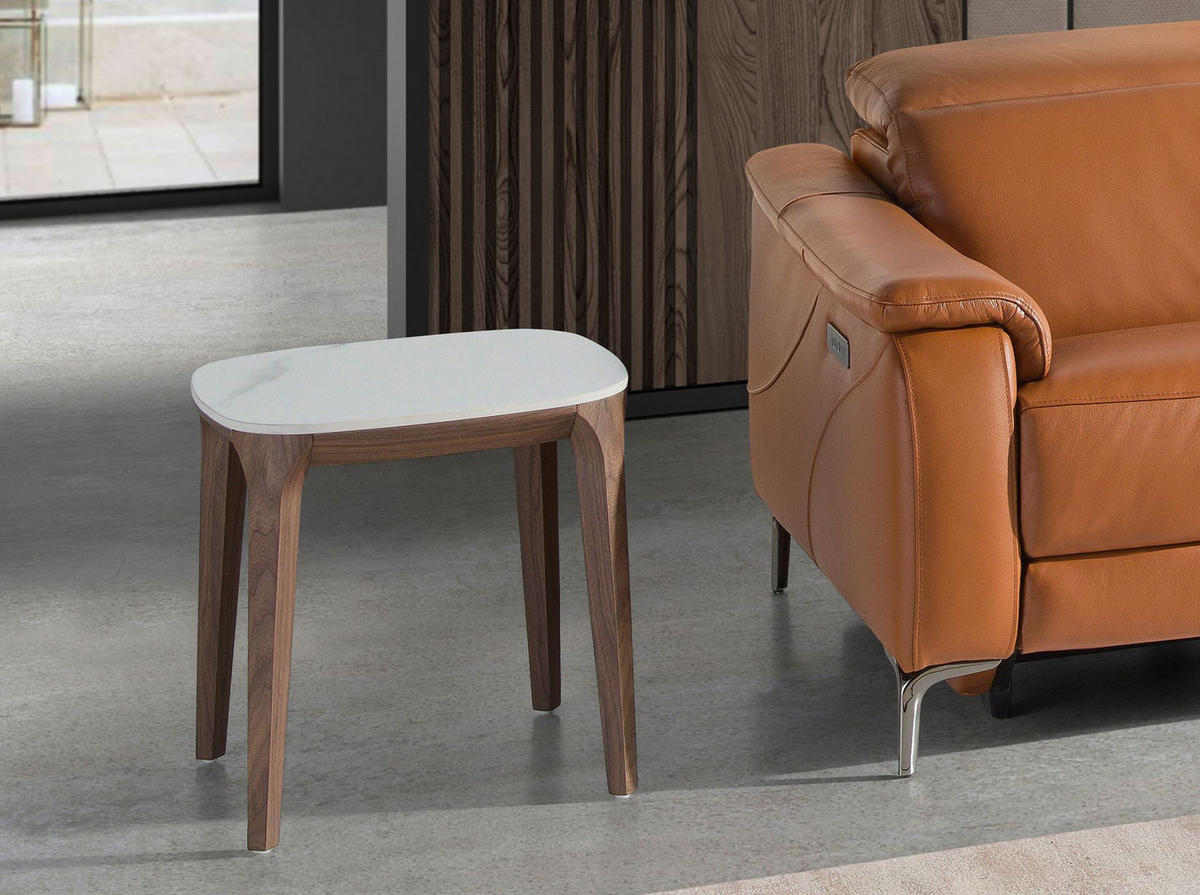 ECKTISCH Quadratischer Ecktisch aus Porzellanmarmor und Nussbaum 50/50/51 cm - Walnussfarben/Weiß, Keramik (50/50/51cm) - ANGEL CERDA