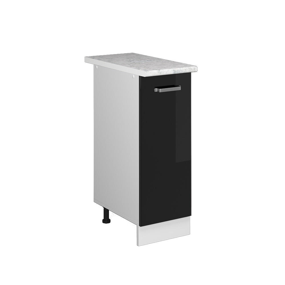 APOTHEKERSCHRANK R-Line Schwarz Hochglanz 30 cm, AP Marmor - Schwarz Hochglanz/Schwarz, Holzwerkstoff (30/81.6/60cm) - Vicco
