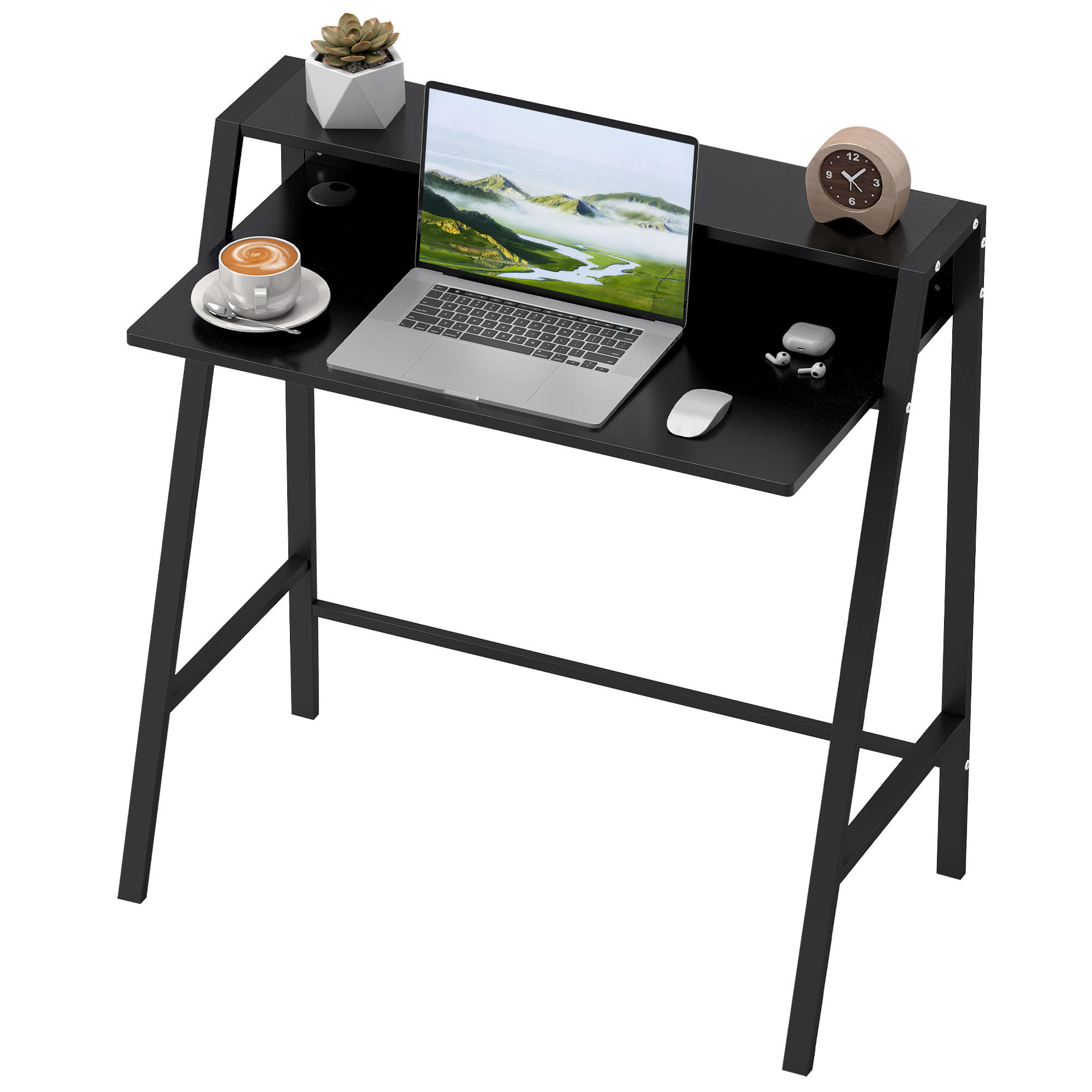 COMPUTERTISCH mit Ablage und Metallgestell 84x45x85 cm - Schwarz, Holzwerkstoff (45/84/85cm) - Gisaae