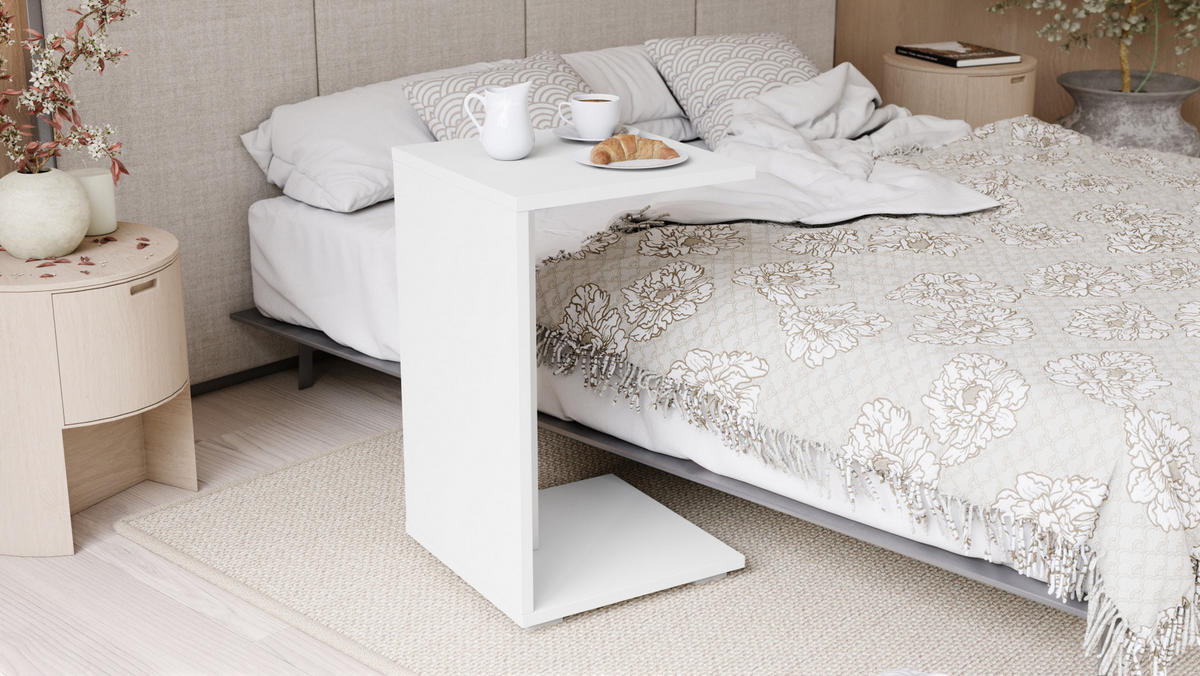 BEISTELLTISCH Rechteckig mit Ablage und Rollen - Weiß, Holzwerkstoff (40/40/66cm) - designimpex