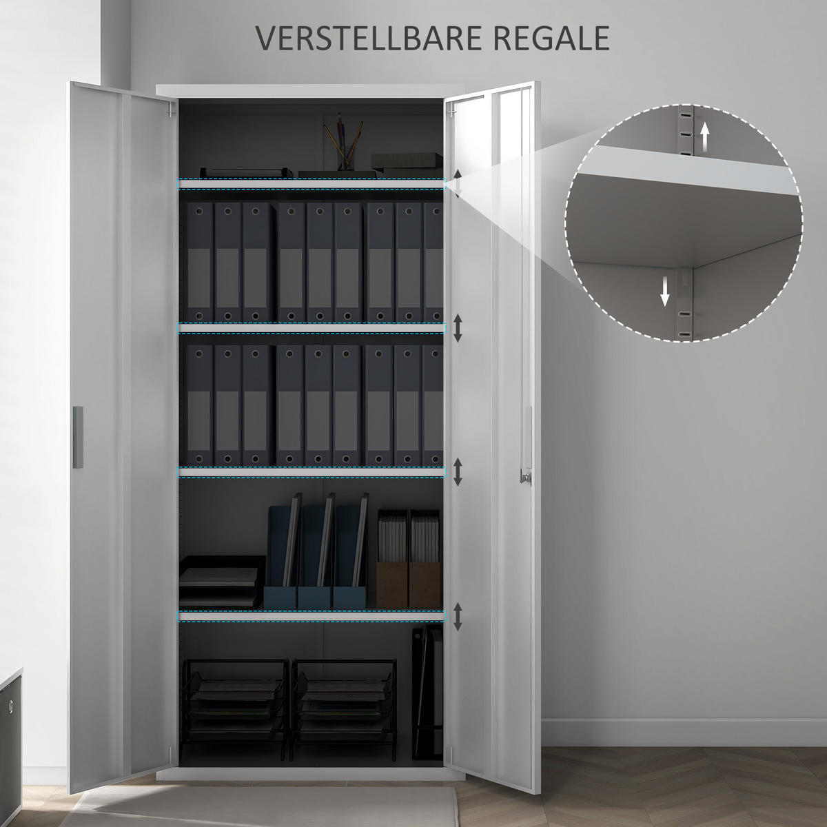 AKTENSCHRANK mit 2 Türen, Weiß - Weiß, Metall (80/180/40cm) - HOMCOM