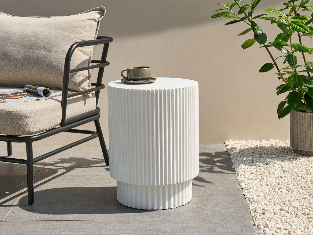 BEISTELLTISCH Beton weiß rund 35 cm Biccari - Weiß, Stein (35/35/45cm) - Beliani