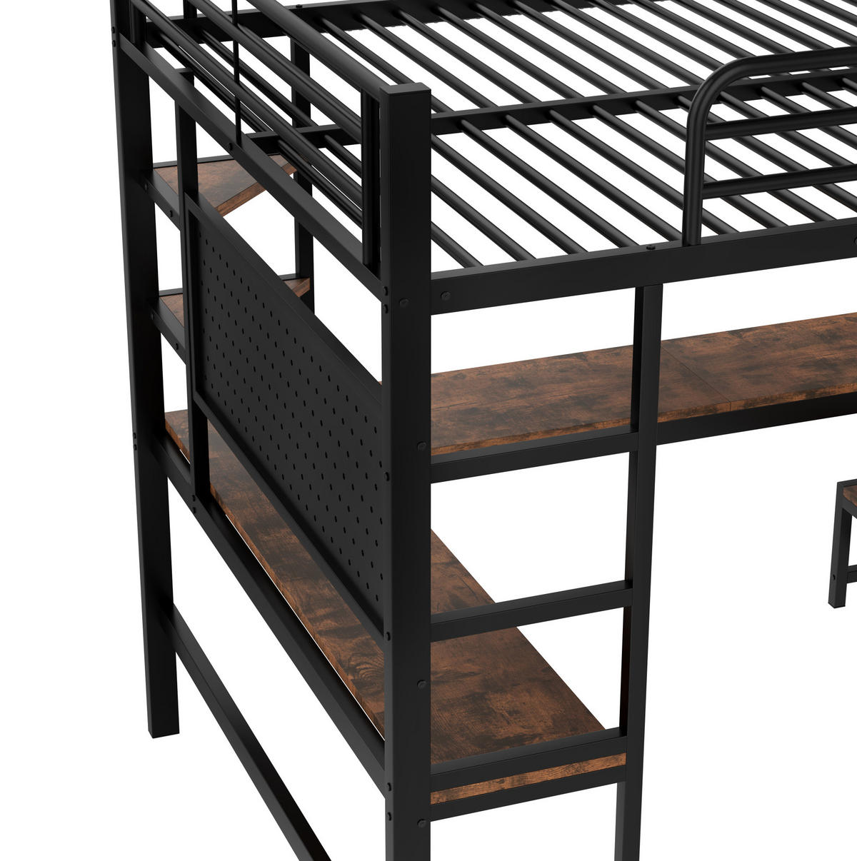 HOCHBETT 140/200 cm aus Metall mit Schreibtisch, LED-Leiste, Schwarz - Schwarz, Metall (140/200cm) - OKMYHOME