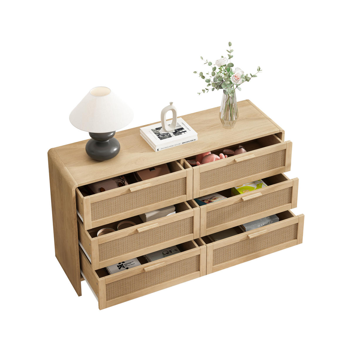 KOMMODE DE-38133 6 Schubladen im Bogen-Design Natur - Naturfarben, Holzwerkstoff (130/74/40cm) - ComfortXL