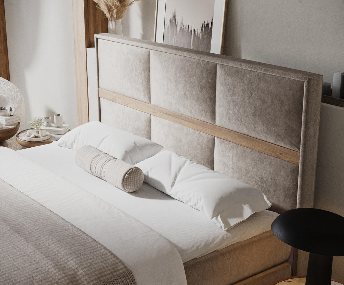 BOXSPRINGBETT Soto Taupe 200/200 cm mit Latex-Topper - Taupe/Silberfarben, Holz/Holzwerkstoff (200/200cm) - Maison de Reve
