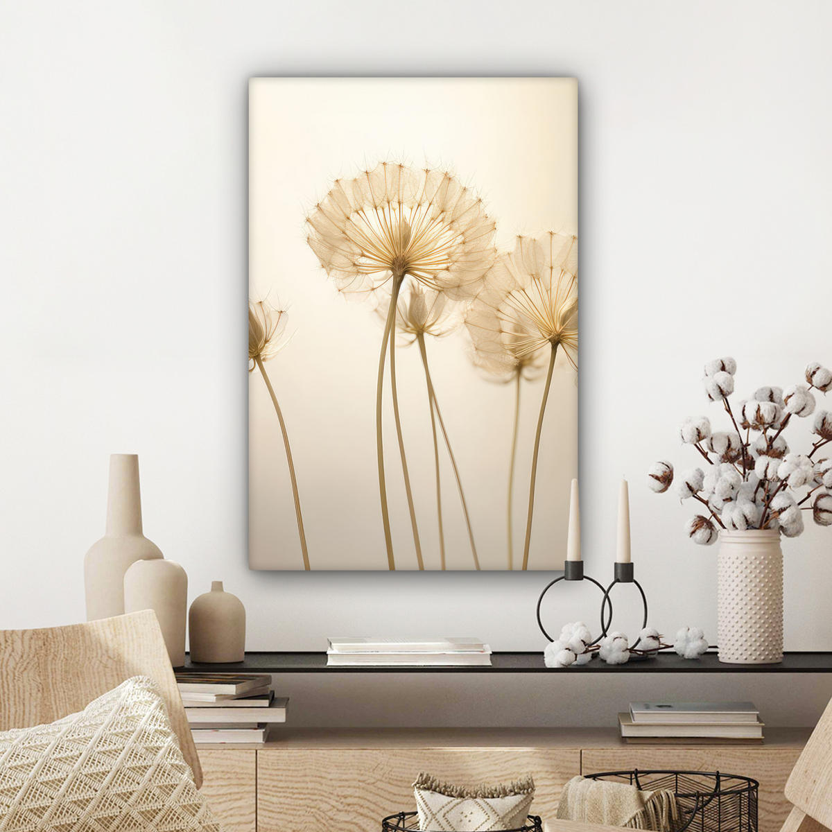 LEINWANDBILD Sonnenlicht - Löwenzahn - Botanisch - Blumen 40x60 cm - Creme, Textil (40/60cm) - MuchoWow
