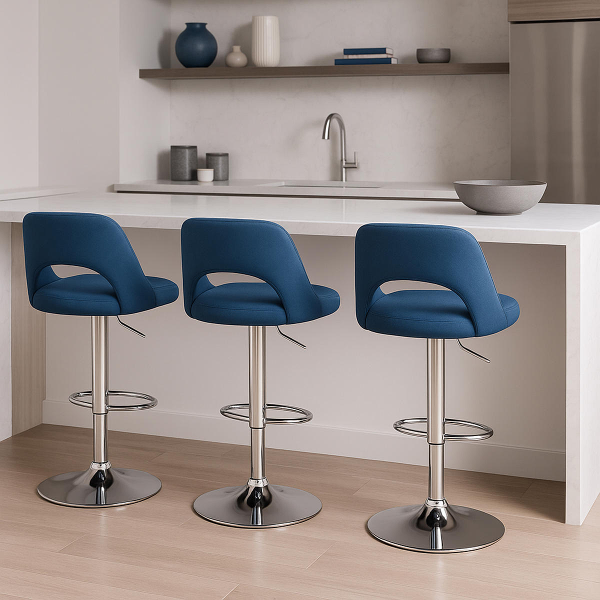 BARHOCKER Campus Samt chrom blau - Blau/Chromfarben, Textil/Metall (42/107/46cm) - TPFLiving