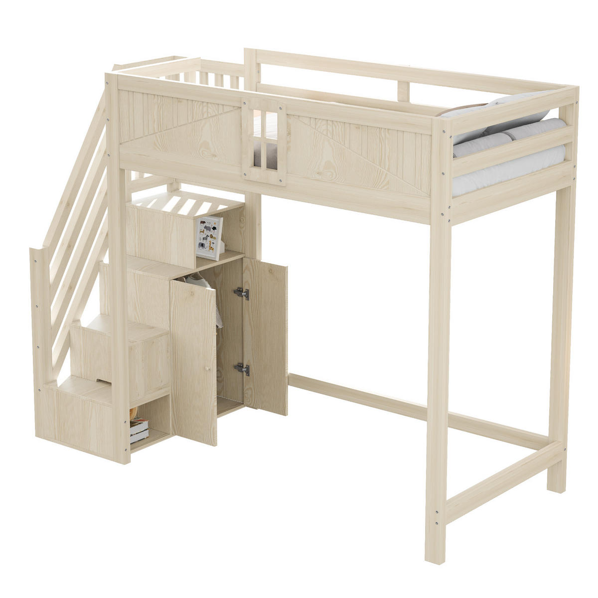 HOCHBETT 90/200 cm natur aus Massivholz mit Sicherheitsumrandung und austauschbarer Leiter - Naturfarben, Holzwerkstoff (90/200cm) - OKWISH