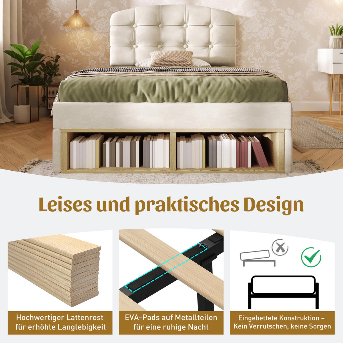 POLSTERBETT 90/200 cm Beige mit 2 Schubladen und Stauraum - Beige, Textil (90/200cm) - Oxeza