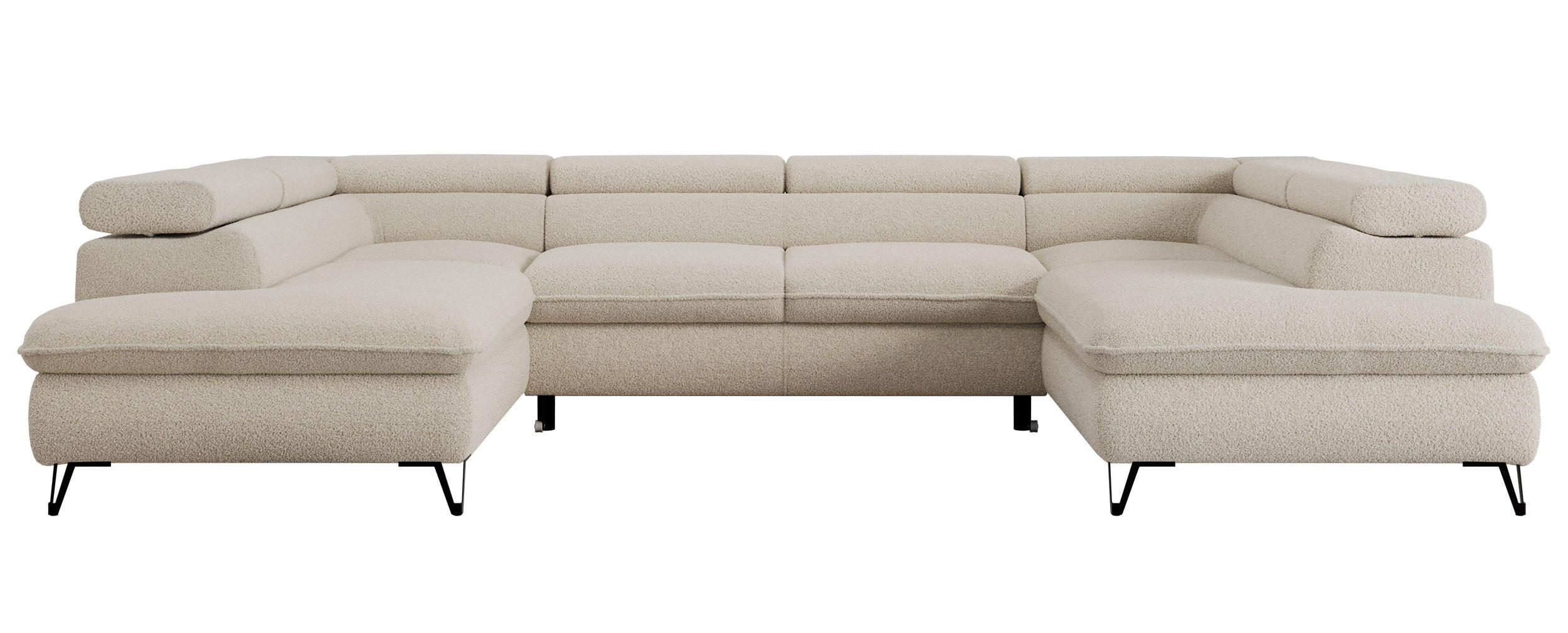 WOHNLANDSCHAFT PEDRO U Boucle Beige - Beige/Schwarz, Textil/Metall (346/76/208cm) - MKS