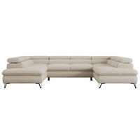 WOHNLANDSCHAFT PEDRO U Boucle Beige - Beige/Schwarz, Textil/Metall (346/76/208cm) - MKS