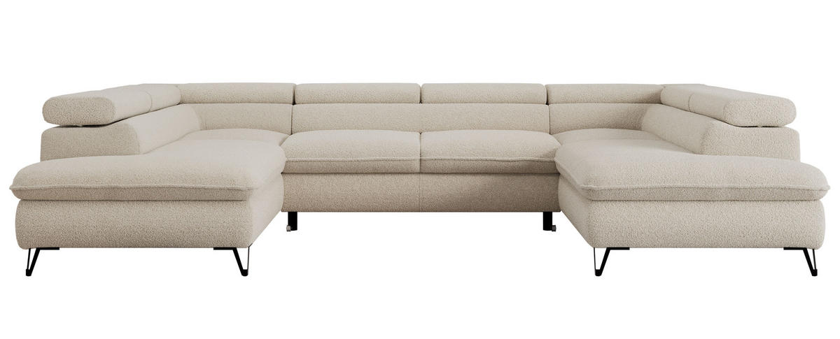 WOHNLANDSCHAFT PETER U Boucle Beige - Beige/Schwarz, Textil/Metall (346/76/208cm) - MKS