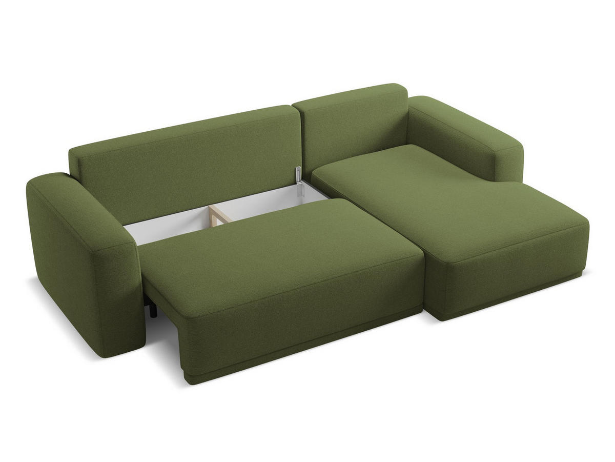 ECKSOFA mit Schlaffunktion Chenille Stoff Grün - Dunkelgrün/Schwarz, Kunststoff/Textil (258/160cm) - Makamii